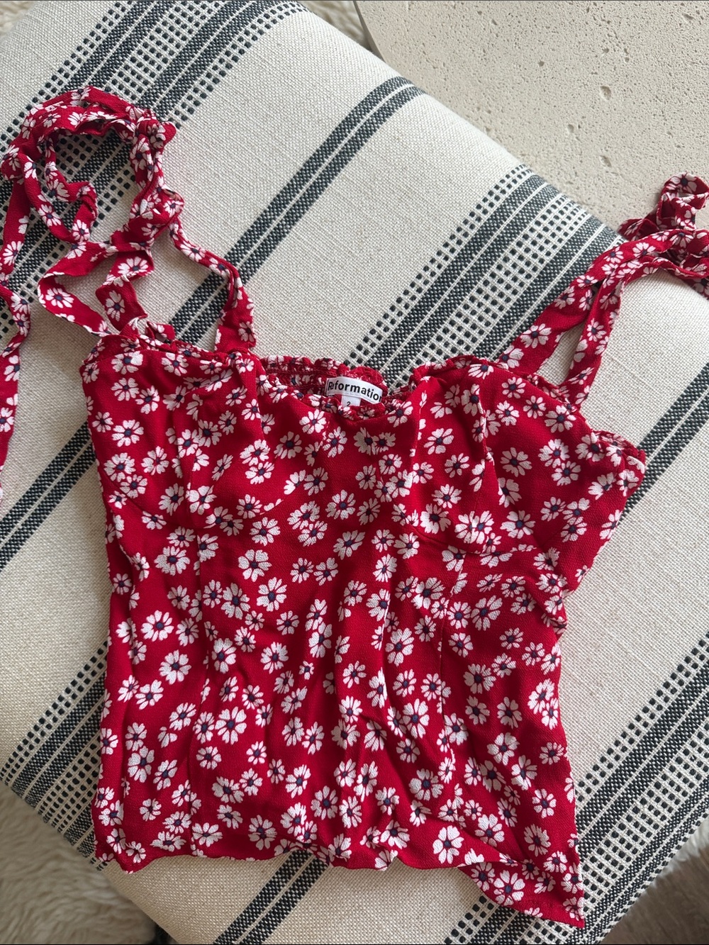 Reformation Red Floral Kids One-Piece with White Daisy Print